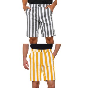 Lars Amadeus Men's Summer Regular Fit Flat Front Chino Striped Dress Shorts 2 Packs - 1 of 4