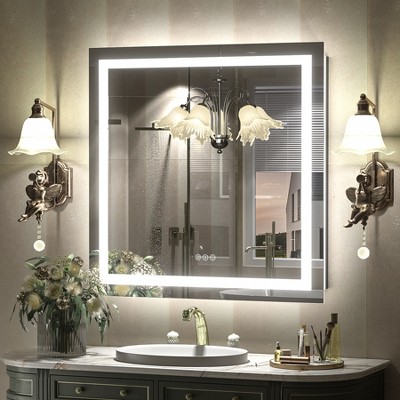 Apmir Super Bright Front & Back LED Lighted Anti-Fog Tempered Glass Bathroom/Vanity Mirror with ETL & 3-Year Warranty