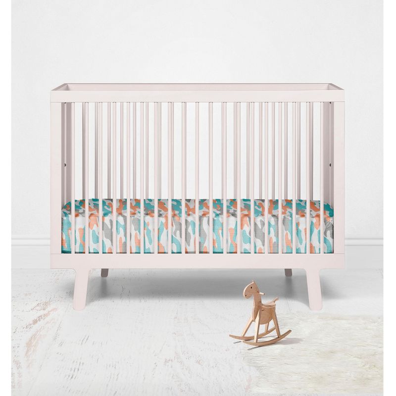 Bacati - Jungle Safari Camo Boys Aqua/Orange Muslin 100 percent Cotton Muslin Universal Baby US Standard Crib or Toddler Bed Fitted Sheet, 4 of 6