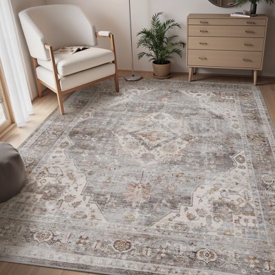 MontVoo Oriental Machine Washable Area Rug Gray