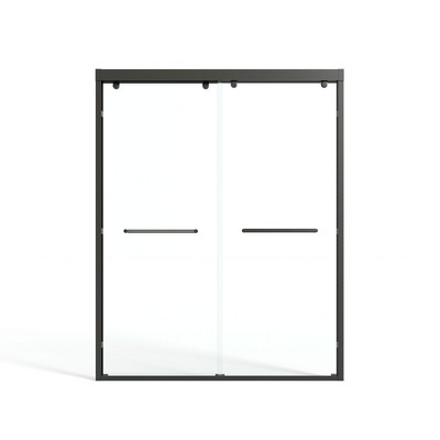 Lirago,56-60x76",Double-Slider Glass Cabinet Door with Tempered Glass, Aluminum Track, Anti-Derail Wheels, Durable Frame,Black