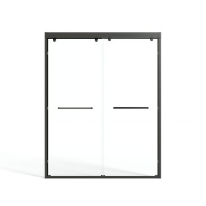 Lirago,56-60x76",Double-Slider Glass Cabinet Door with Tempered Glass, Aluminum Track, Anti-Derail Wheels, Durable Frame,Black - 1 of 4