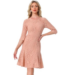 Allegra K Women's Elegant 3/4 Sleeves Ruffles Bodycon Fishtail Lace Midi Dress - 1 of 4