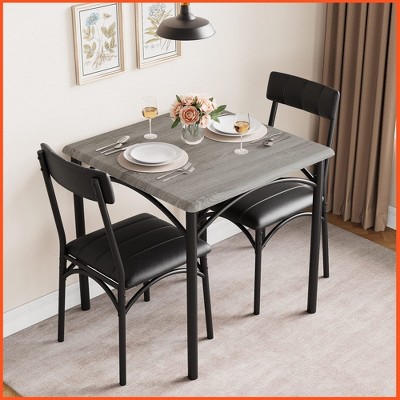 Dining Table Set, Kitchen Table and Chairs for 2, with 2 Upholstered Chairs, 3 Piece Dining Table Set,Rustic Grey