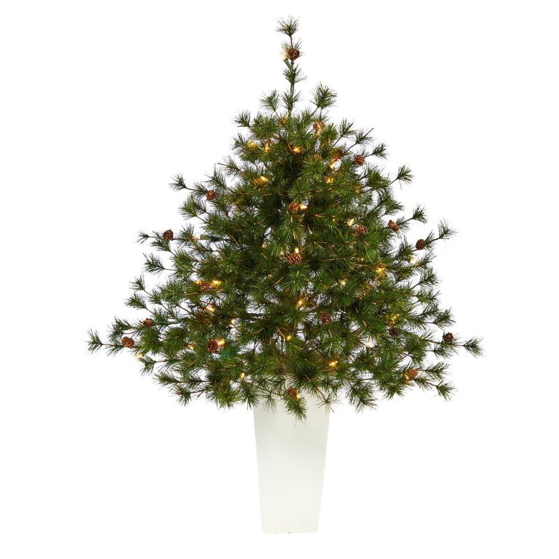 Nearly Natural 3.67-ft Colorado Mountain Pine Artificial Christmas Tree with 50 Clear Lights. 171 Bendable Branches and Pine Cones in Planter, 4 of 9