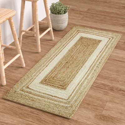Maxax jute Door Mat，Hand Woven Area Rug, Boho Rustic Style, Natural Fiber Jute Rug Stripe for Entryway and Hallway