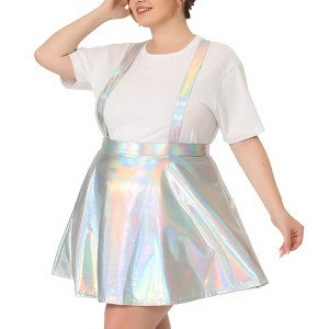 Agnes Orinda Women's Plus Size Glittery Adjustable Strap Elastic Waist Party Skater Skirts - 1 of 4