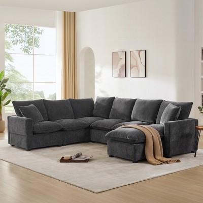 110" Modern 7-Seat U-Shaped Modular Sectional Sofa with 2 Pillows, Chenille Upholstered 7-Piece Free Combination Couch Set