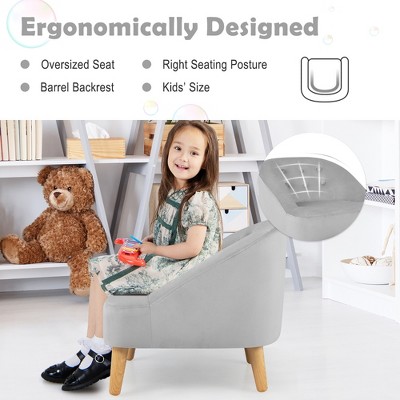 Gray Velvet Kids Barrel Accent Chair with Ottoman