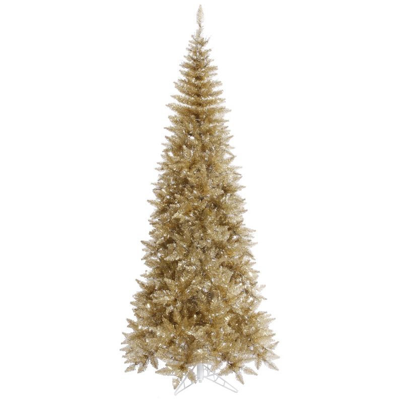 Vickerman Champagne Tinsel Fir Slim Artificial Christmas Tree, 1 of 5