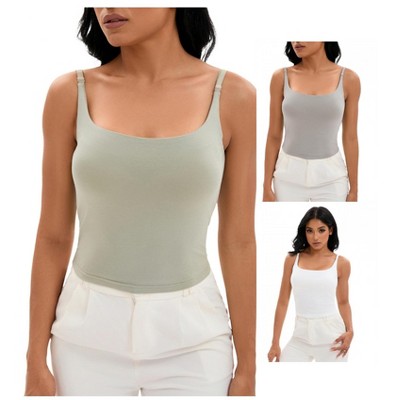 INSPIRE CHIC 3 Packs Women's Square Neck Cami Vest Shelf Bra Adjustable Spaghetti Strap Tank Camisoles
