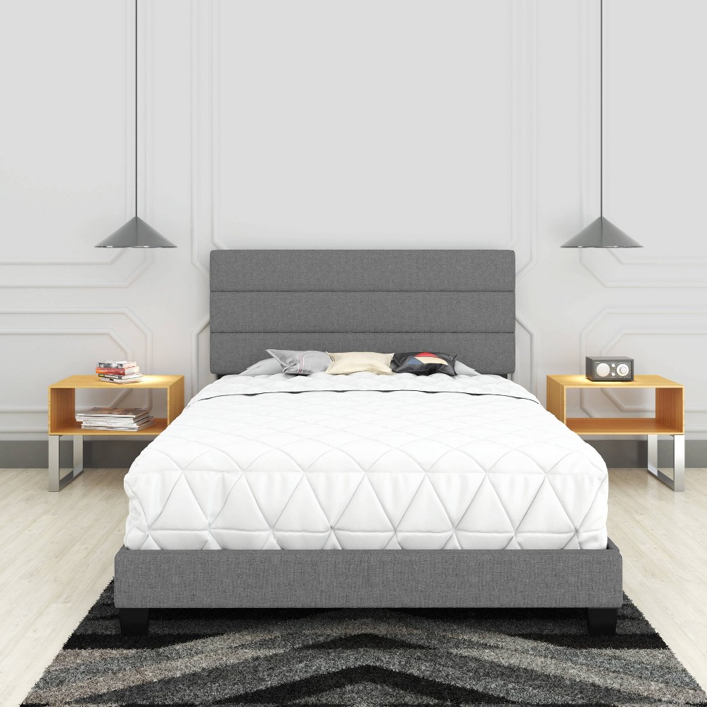 Photos - Bed Full Marino Linen Channel Upholstered Platform  Gray - Eco Dream