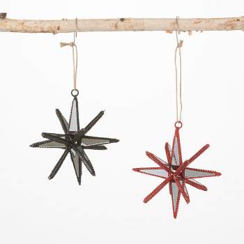 Mirrored Starburst Ornaments Multicolor 4.5"H Glass Set of 2