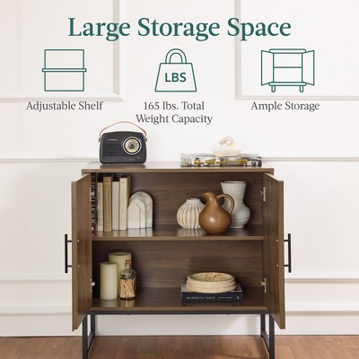 Dark Brown Slatted Freestanding Engineered Wood Cabinet with Metal Legs