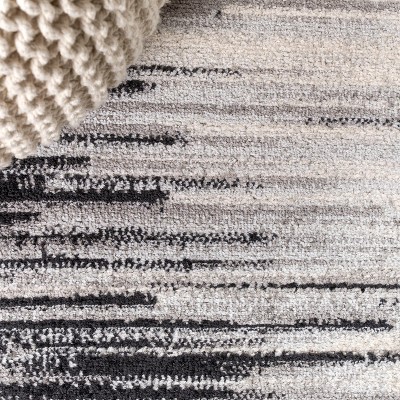 Gray and Cream Reversible Synthetic Stripe Area Rug, 3x5 Feet
