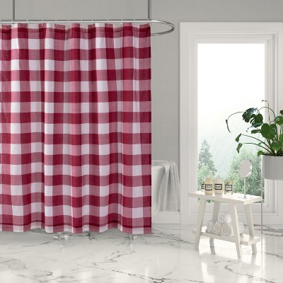 Camden Red and Cream Cotton Plaid Shower Curtain 72x72