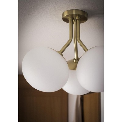 Ainsley 3-Light Aged Brass Semi-Flush Mount with White Glass Shade
