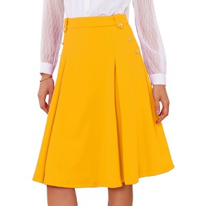 INSPIRE CHIC Women's High Waist Button Decor Vintage Pleated Flared Midi Skirt - 1 of 4