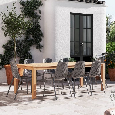 Raydon 9pc Patio Dining Set with Rectangular Table with Teak Finish - Amazonia