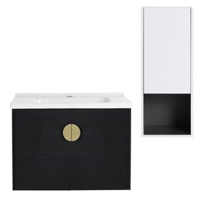 ChicFurnit Bathroom Storage Cabinets WallMounted Vanity Ceramic Sink Side Cabinet Close Doors Modern Bathrooms, Black, 27.8"*18.5"*20.7" - 1 of 4