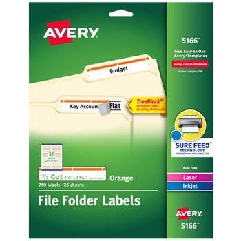 Avery Permanent File Folder Labels TrueBlock Inkjet/Laser Orange Border 750/Pack 5166