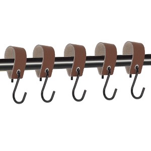 Unique Bargains Multi-Purpose Leather Metal Loop Coat S Hooks  for Wardrobe Clothes Rail Kitchen Bathroom 5Pcs - 1 of 4