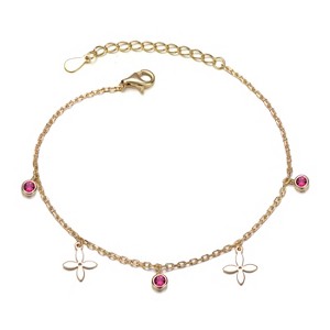 Guili 14K Gold Plated Bracelet with Ruby Red Cubic Zirconia and Floral Charm Offers a Romantic, Feminine Touch with Vibrant Sparkle and Detail - 1 of 2