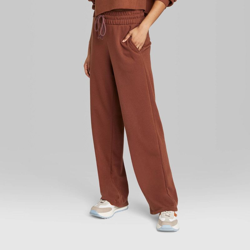 Women's High-Rise Wide Leg French Terry Sweatpants - Wild Fable™ Brown, 2 of 9