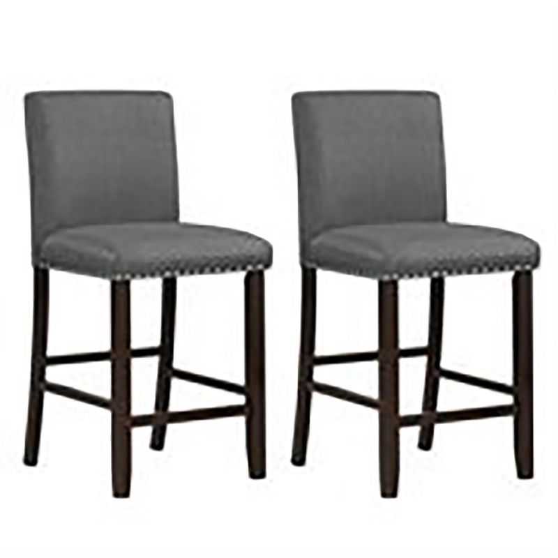Tangkula Set of 2 Bar Stools Linen Fabric Counter Height Chairs for Kitchen Island Grey, 1 of 11