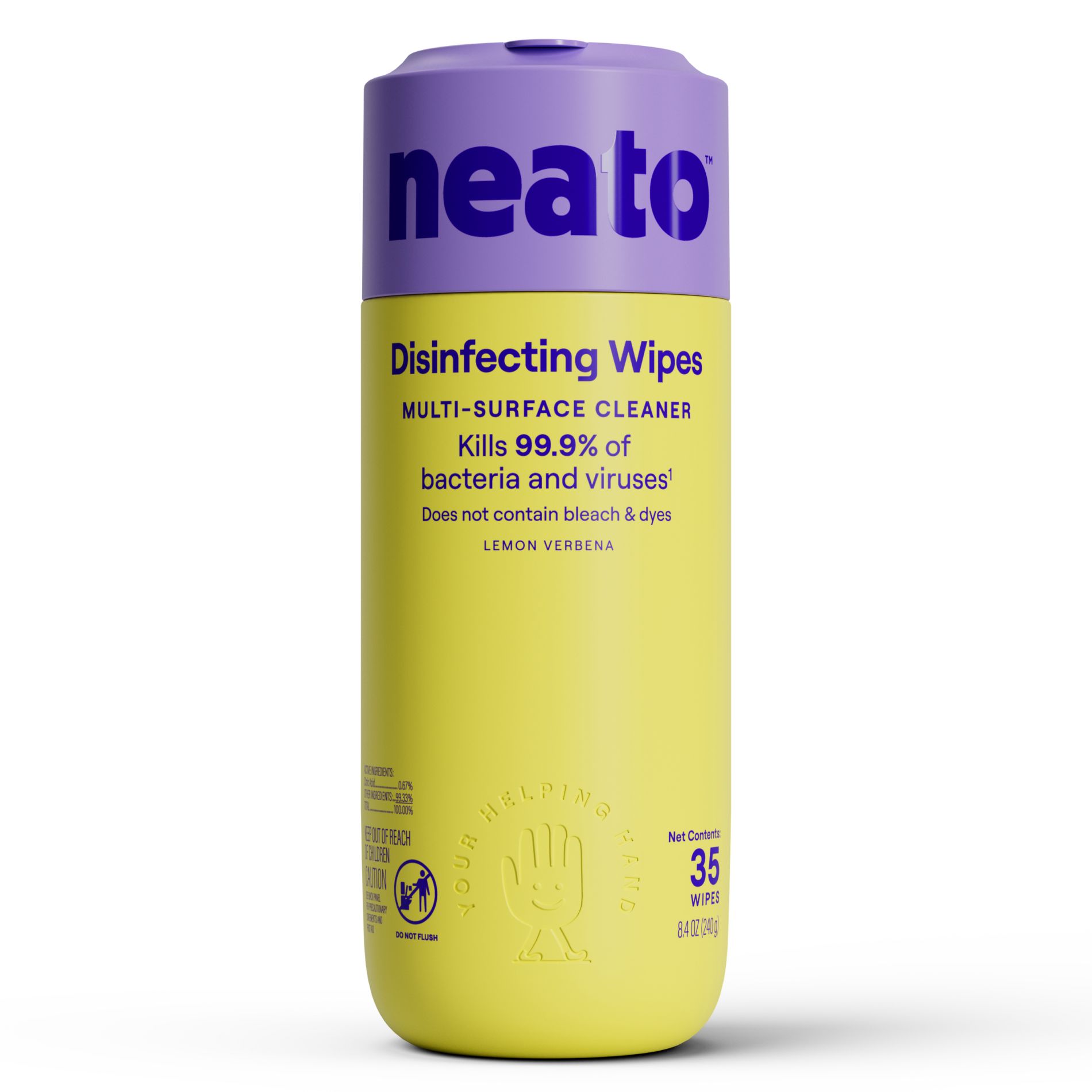 neato Lemon Wipes Canister All-Purpose Cleaners - 35ct: Multi-Surface, Sealed Stone Surfaces, Non-Porous