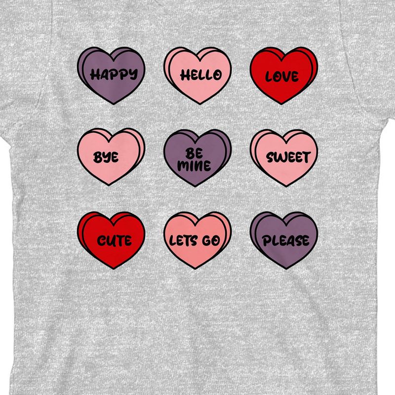 Valentine's Day Candy Hearts Crew Neck Short Sleeve Athletic Heather Youth T-shirt, 2 of 3