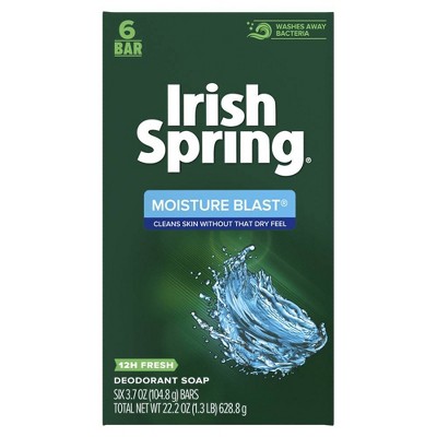 Irish Spring Moisture Blast Moisturizing Bar Soap for Body and Hand Soap - 6pk - 3.7oz each