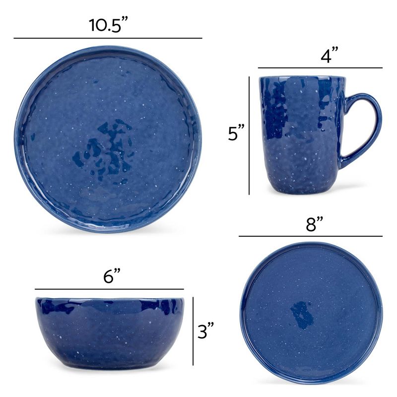 Elanze Designs Shiny Speckled Ceramic Dinnerware 16 Piece Set - Service for 4, Blue, 4 of 6
