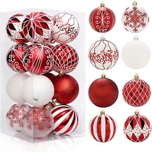 WhizMax 16 Pcs Christmas Balls Ornaments for Xmas Christmas Tree, Red and White Xmas Balls Shatterproof Christmas Tree Decorations - 1 of 4