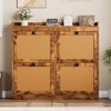 coucheta Set of 2 Shoe Storage Cabinet with 4 Flip Drawers, Wood Shoe Cabinet with Rattan Doors and Adjustable Shelves- Freestanding Shoe Organizer - 3 of 4