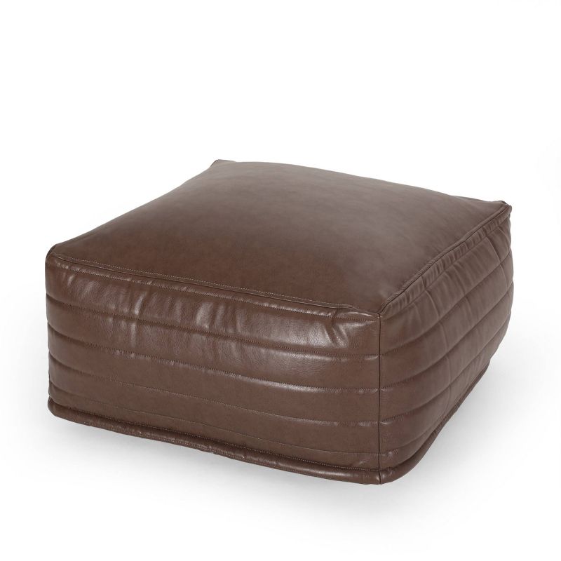 Baddow Contemporary Faux Leather Channel Stitch Rectangular Pouf - Christopher Knight Home, 1 of 8