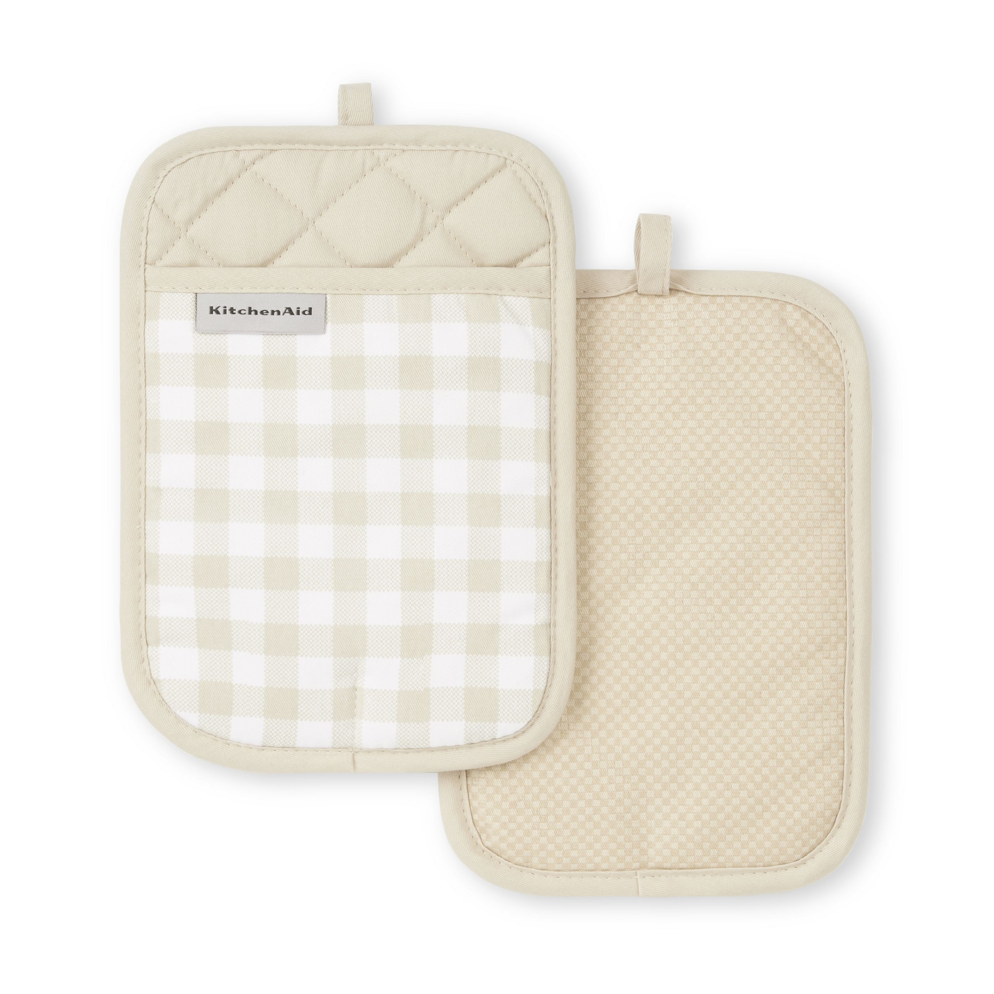 KitchenAid Gingham Pot Holders 2-Pack, Milkshake Tan