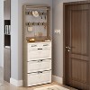 ORRD 3-Tier Shoe Cabinet with 2 Drawers & Hangers, White Wooden Entryway Storage Organizer for Hallway, Space Saving Bench with Flip Doors - 3 of 4