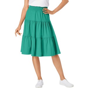 Woman Within Plus Size Elastic-Waist Knit Tiered Skirt - 1 of 4