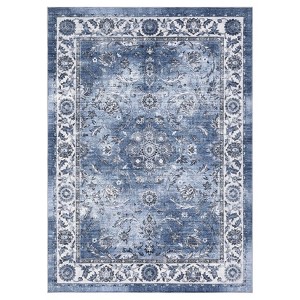 Vintage Floral Washable Area Rug - Non-Slip Thin Indoor Carpet with Distressed Print for Living Room, Bedroom & Dining Room - 1 of 1