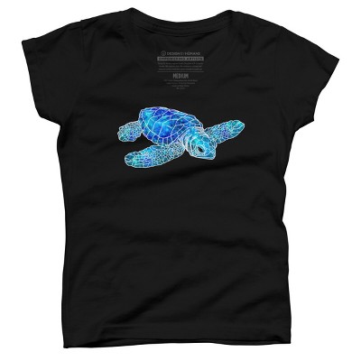 Girl's Design By Humans Blue And Green Watercolor Sea Turtle By Maryedenoa T-Shirt