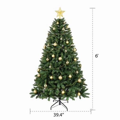 Bella Depot 6FT Christmas Tree with 250 Warm White LED Lights Christmas Tree Hinged Branch Design, Sturdy Metal Stand