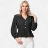 Anna-Kaci Women's Long Sleeve Button Front Peplum Blouse with V-Neckline and Gathered Waist Detail - 3 of 4
