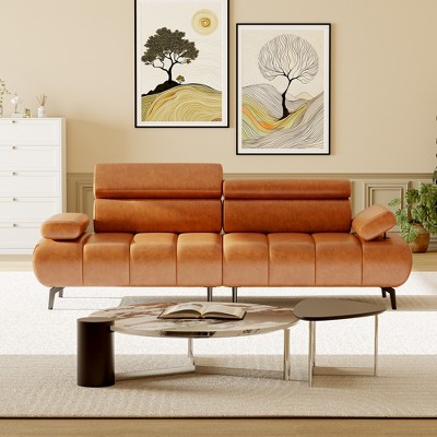 86" Futon Sofa Bed – 3-Seater Faux Leather Couch with Adjustable Backrest and Headrest, Convertible Loveseat for Living Room or Bedroom