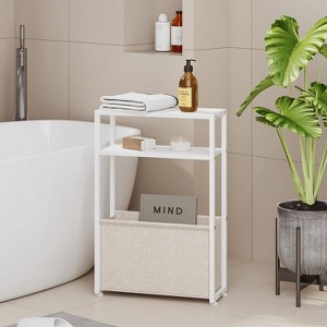 Narrow Side Table, Slim End Tables with Fabric Basket, Skinny Table for Small Spaces, Thin Bedside Table - 1 of 4