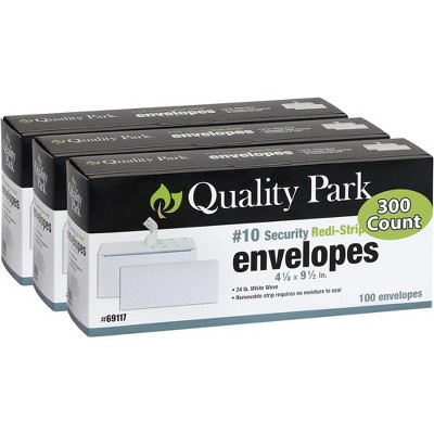 Quality Park #10 Security Envelopes, No Window, Redi-Strip Self Seal Envelopes, 24-lb White Wove, 4-1/8" x 9-1/2"
