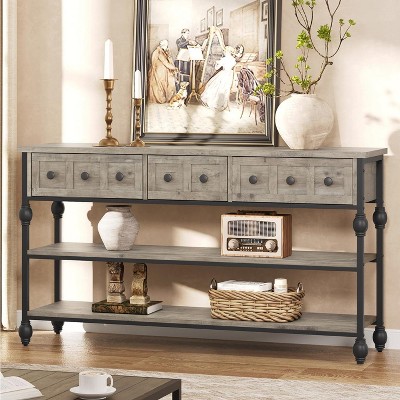Entryway Table, Narrow Long Console Table with Storage, 3 Tier Wood Sofa Table