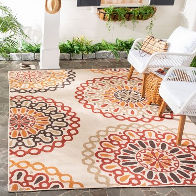Cream and Red Geometric Indoor/Outdoor Area Rug