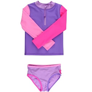 RuffleButts Baby/Toddler Girls UPF50+ Long Sleeve Zipper Rash Guard 2-Piece - 1 of 4