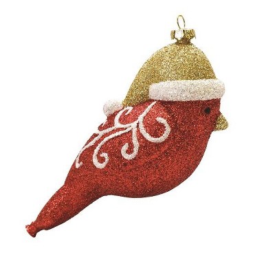 Northlight 5" Merry & Bright Red, Gold and White Glitter Shatterproof Cardinal Bird Christmas Ornament